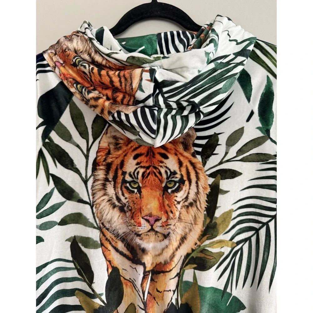 Aviator Nation Tiger Jungle Classic Full Zip Hoodie Velvet White Unisex Medium - Picture 4 of 14